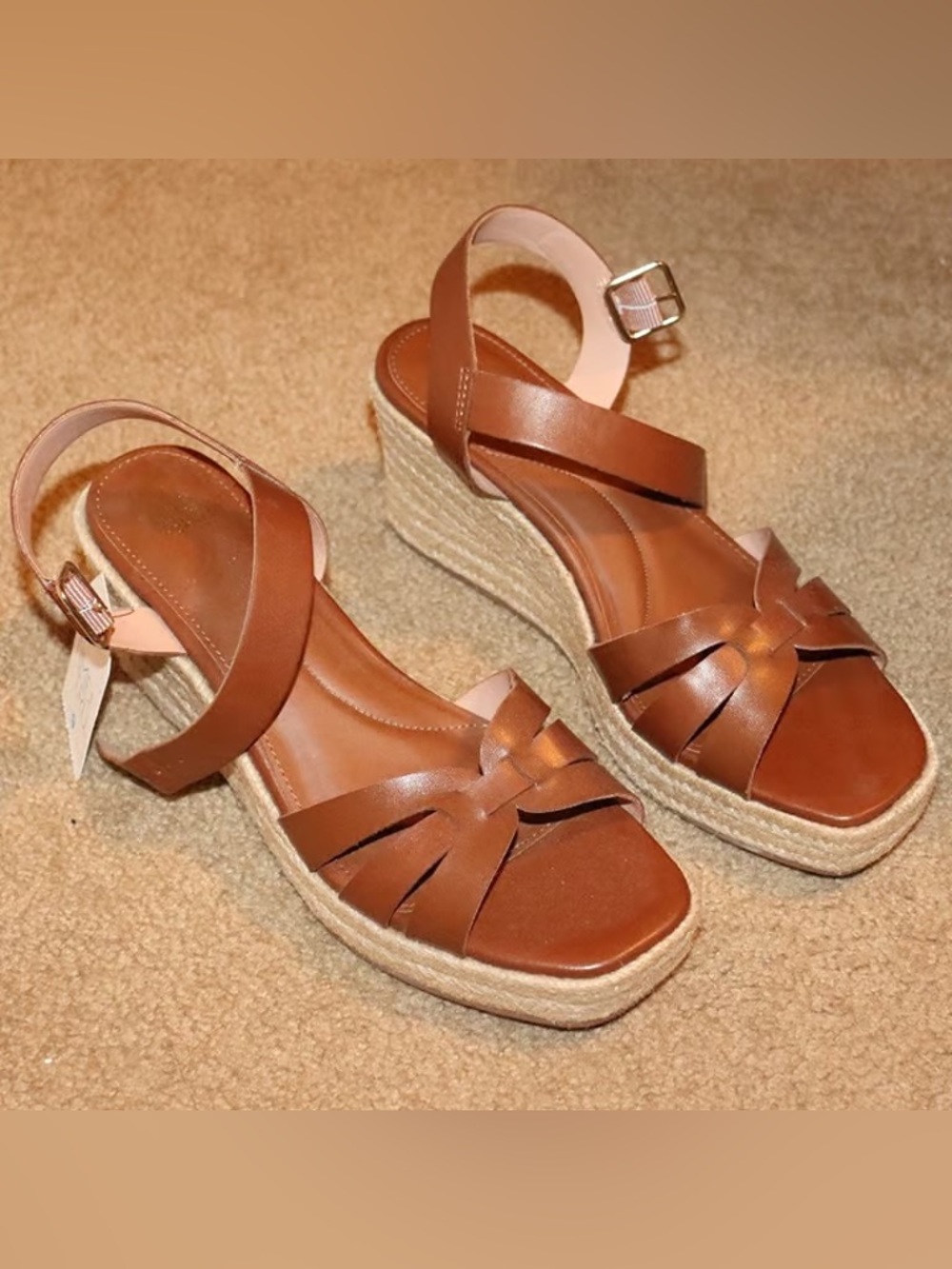 Time and Tru Tan Brown Espadrille Wedge Sandals